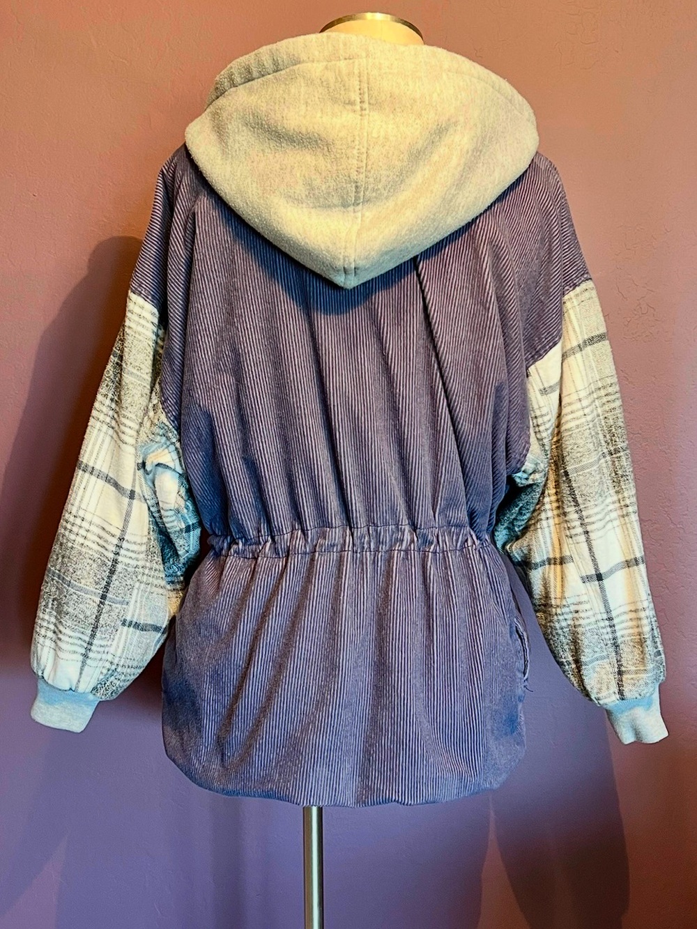 💙Braetan Blue Corduroy Utility Jacket with Plaid Sleeves • Vintage - Picture 6 of 6